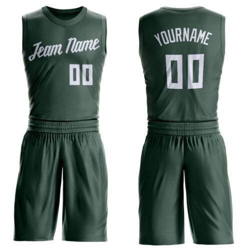 hunter_green_0001 Custom Hunter Green White Round Neck Suit Basketball Jersey