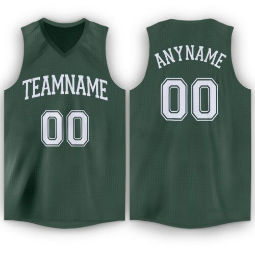 hunter_green_0002 Custom Hunter Green White V-Neck Basketball Jersey