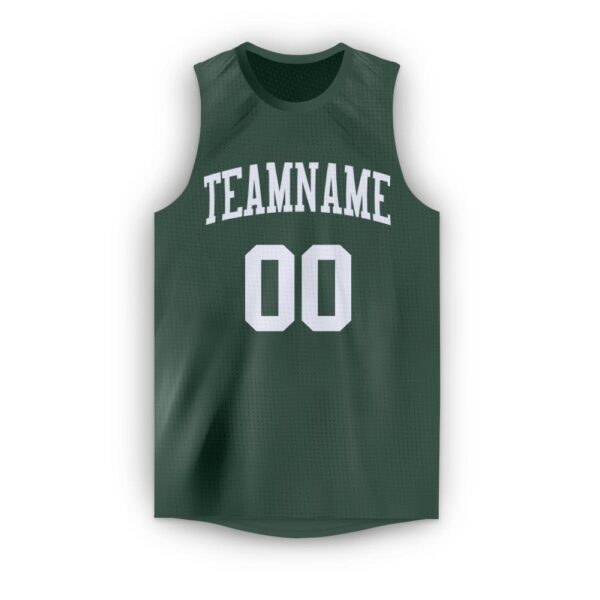Custom Hunter Green White Round Neck Basketball Jersey
