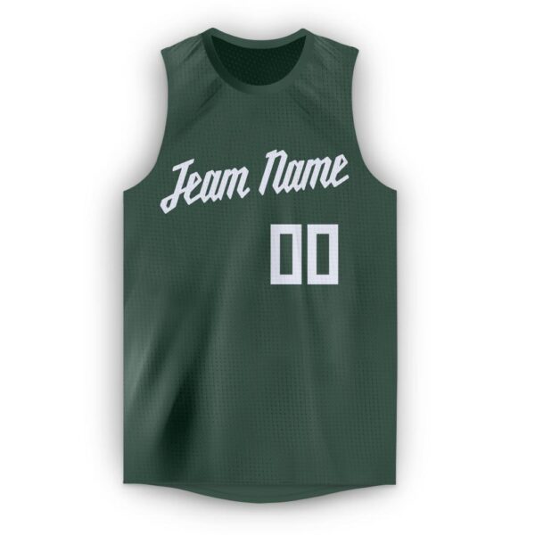 Custom Hunter Green White Round Neck Basketball Jersey