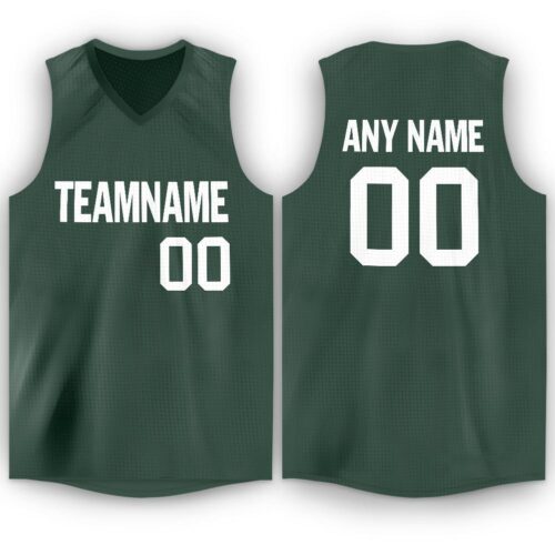 hunter_green_0005 Custom Hunter Green White V-Neck Basketball Jersey