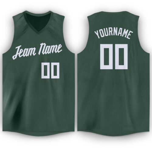 hunter_green_0007 Custom Hunter Green White V-Neck Basketball Jersey