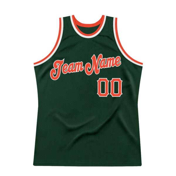 Custom Hunter Green Orange-White Authentic Throwback Basketball Jersey
