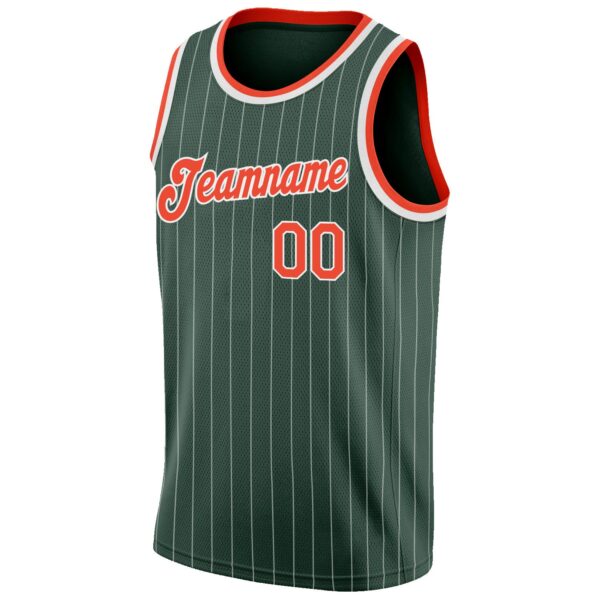 Custom Hunter Green White Pinstripe Orange-White Authentic Basketball Jersey