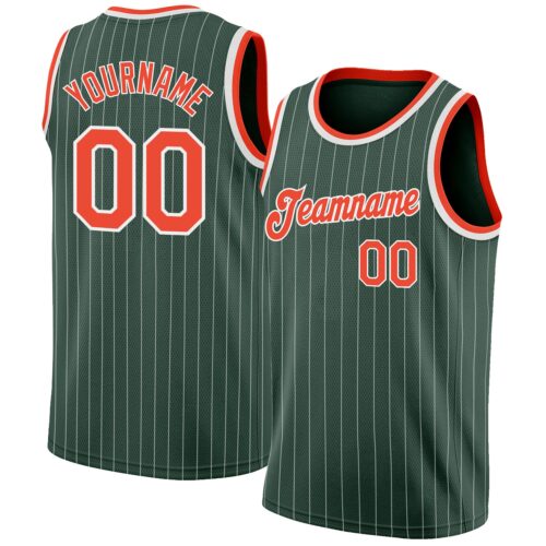 hunter_green_0026 Custom Hunter Green White Pinstripe Orange-White Authentic Basketball Jersey
