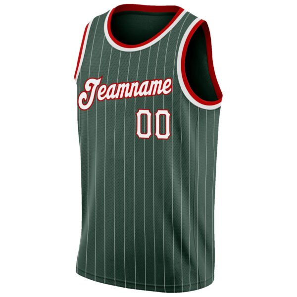 Custom Hunter Green White Pinstripe White-Red Authentic Basketball Jersey