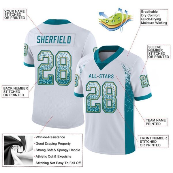 Custom White Teal-Old Gold Drift Fashion Football Jersey