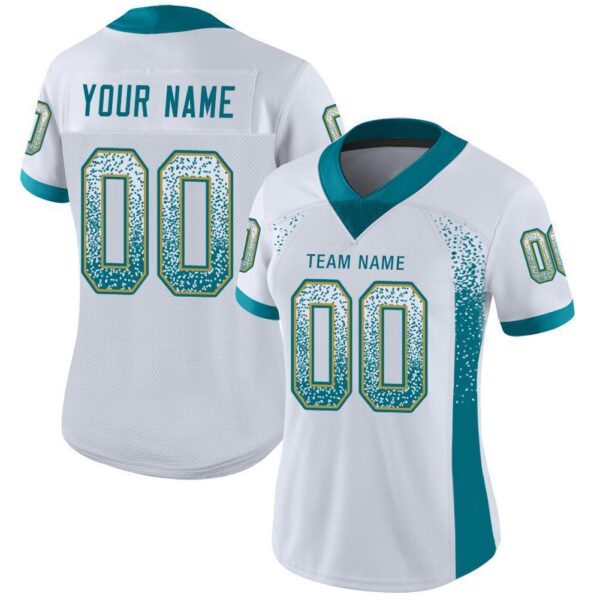 Custom White Teal-Old Gold Drift Fashion Football Jersey