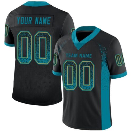 jacksonville_0023 Custom Black Teal-Old Gold Drift Fashion Football Jersey