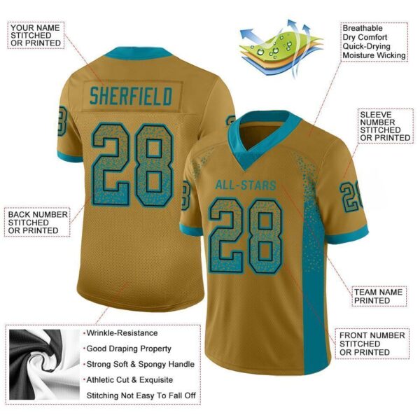 jacksonville_0028-1 Custom Old Gold Teal-Black Drift Fashion Football Jersey