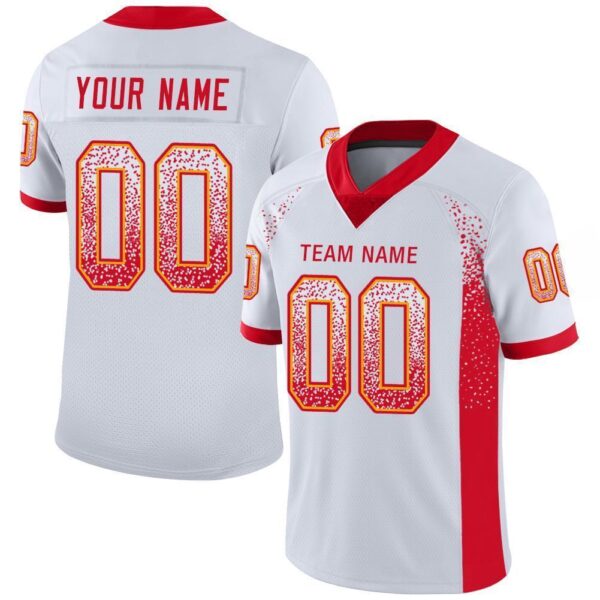 Custom White Scarlet-Gold Drift Fashion Football Jersey