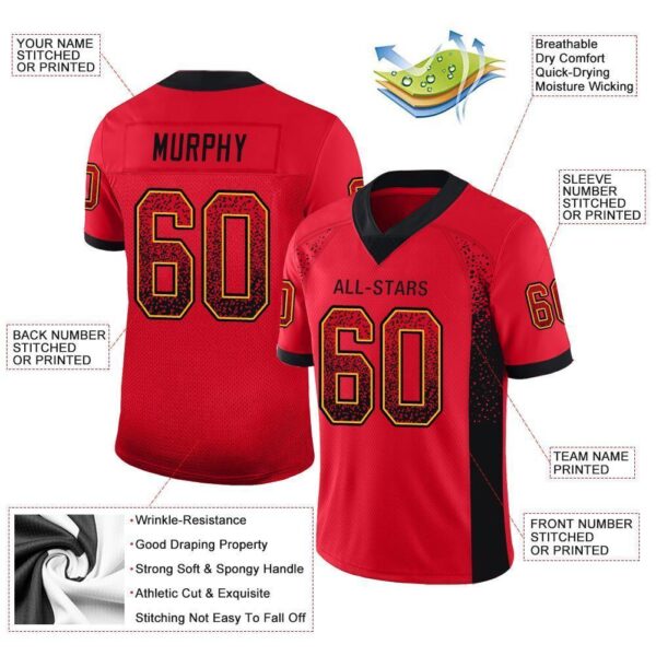 Custom Scarlet Black-Gold Drift Fashion Football Jersey