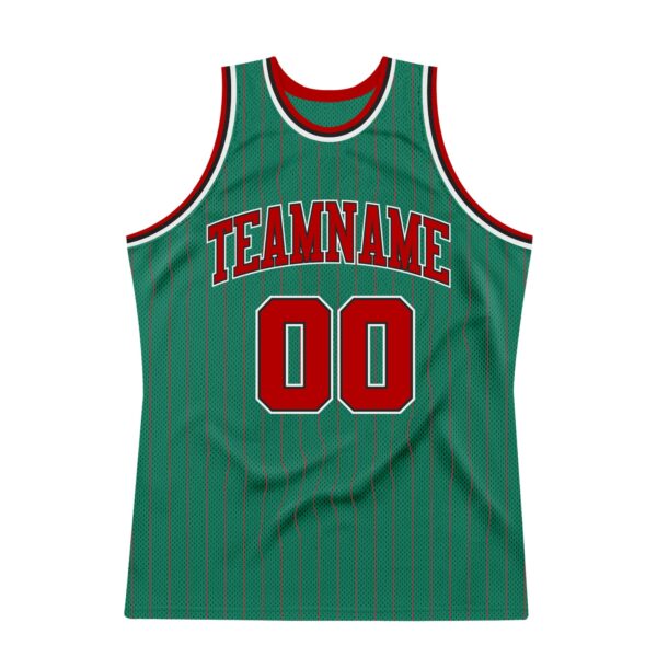 Custom Kelly Green Red Pinstripe Red-Black Authentic Basketball Jersey