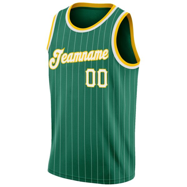 Custom Kelly Green White Pinstripe White-Gold Authentic Basketball Jersey
