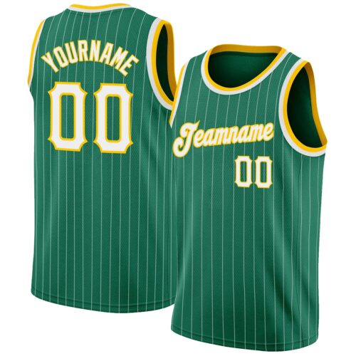 kelly_green_0117 Custom Kelly Green White Pinstripe White-Gold Authentic Basketball Jersey