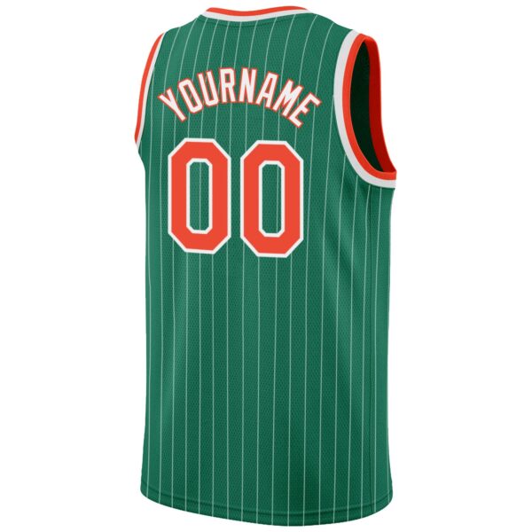 Custom Kelly Green White Pinstripe Orange-White Authentic Basketball Jersey