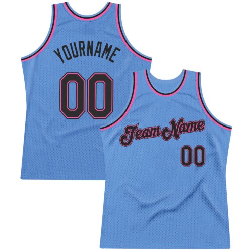 light_blue_0077 Custom Light Blue Black-Pink Authentic Throwback Basketball Jersey