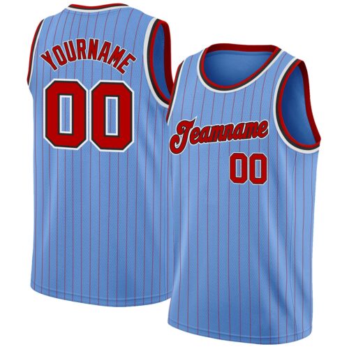 light_blue_0107 Custom Light Blue Red Pinstripe Red-Black Authentic Basketball Jersey