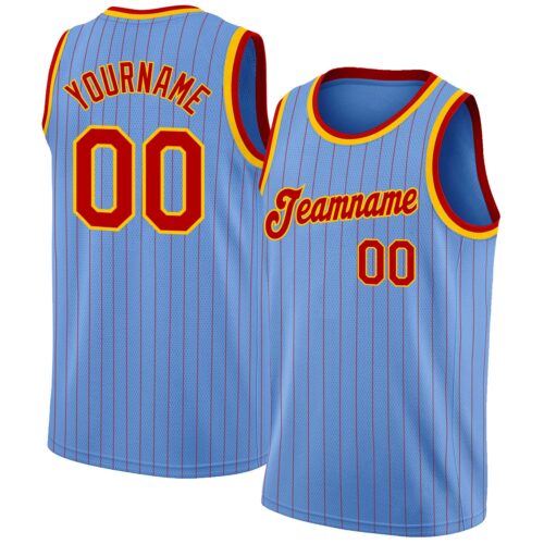 light_blue_0108 Custom Light Blue Red Pinstripe Red-Gold Authentic Basketball Jersey