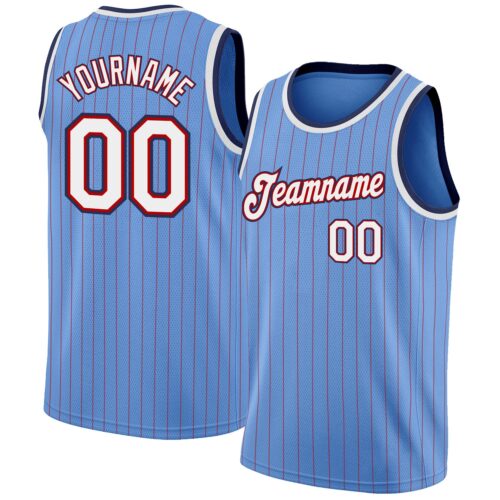 light_blue_0109 Custom Light Blue Red Pinstripe White-Navy Authentic Basketball Jersey