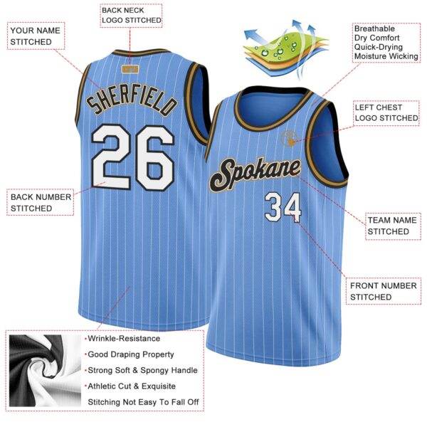 Custom Light Blue White Pinstripe White-Old Gold Authentic Basketball Jersey