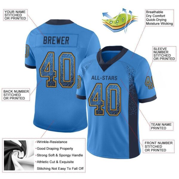 Custom Powder Blue Navy-Gold Drift Fashion Football Jersey