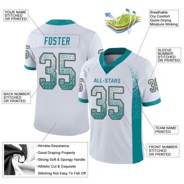Custom White Aqua-Orange Drift Fashion Football Jersey