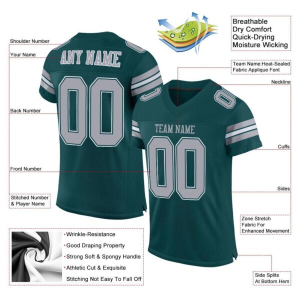 midnight_green_0002-1 Custom Midnight Green Light Gray-White Mesh Authentic Football Jersey
