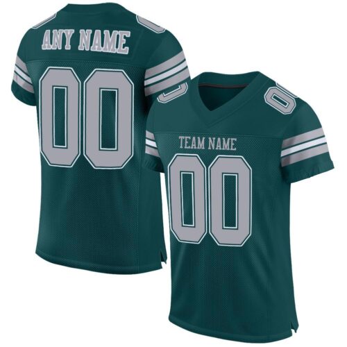 midnight_green_0002 Custom Midnight Green Light Gray-White Mesh Authentic Football Jersey
