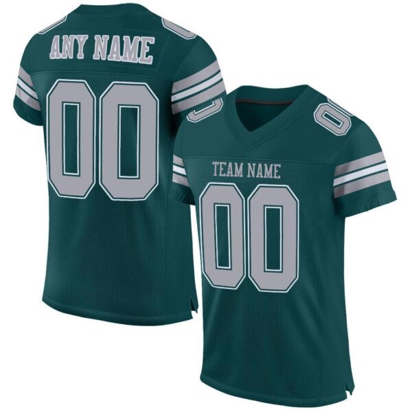 midnight_green_0002 Custom Midnight Green Light Gray-White Mesh Authentic Football Jersey