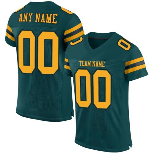 midnight_green_0003 Custom Midnight Green Gold-Black Mesh Authentic Football Jersey