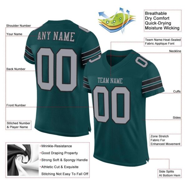 Custom Midnight Green Light Gray-Black Mesh Authentic Football Jersey