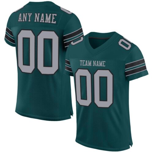 midnight_green_0005 Custom Midnight Green Light Gray-Black Mesh Authentic Football Jersey