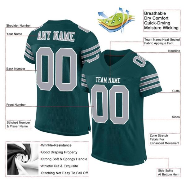 midnight_green_0006-1 Custom Midnight Green Gray-White Mesh Authentic Football Jersey