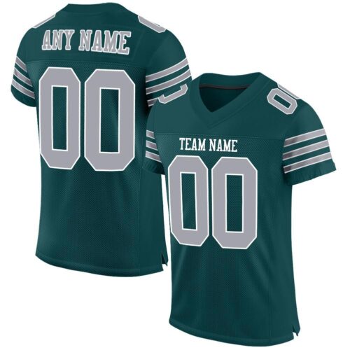 midnight_green_0006 Custom Midnight Green Gray-White Mesh Authentic Football Jersey
