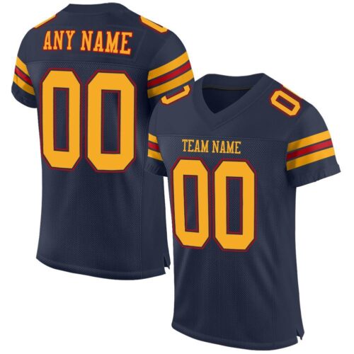 navy_0001 Custom Navy Gold-Red Mesh Authentic Football Jersey