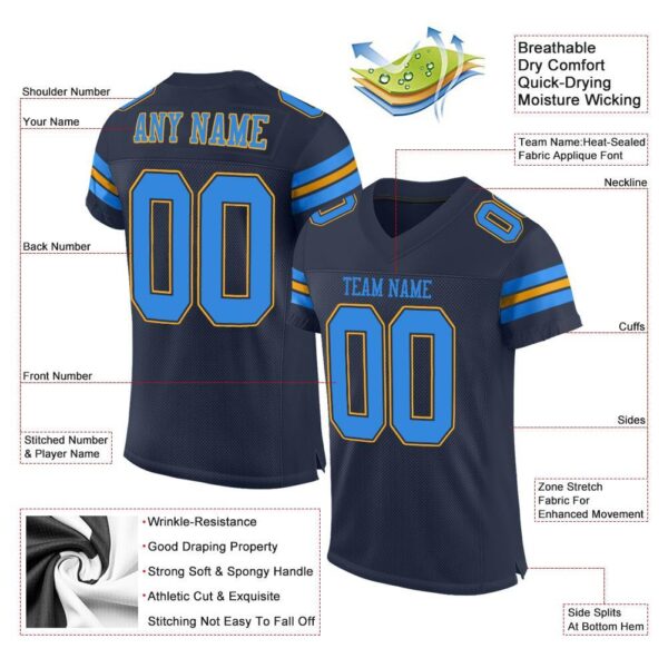 navy_0009-1 Custom Navy Powder Blue-Gold Mesh Authentic Football Jersey