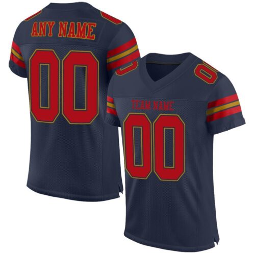 navy_0011 Custom Navy Red-Old Gold Mesh Authentic Football Jersey