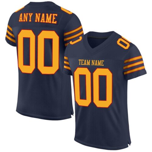 navy_0020 Custom Navy Gold-Red Mesh Authentic Football Jersey