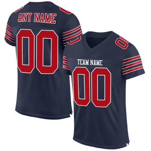 navy_0021 Custom Navy Red-White Mesh Authentic Football Jersey