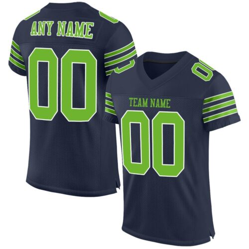 navy_0023 Custom Navy Neon Green-White Mesh Authentic Football Jersey