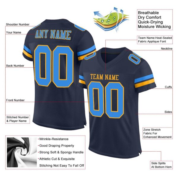 navy_0083-3 Custom Navy Powder Blue-Gold Mesh Authentic Football Jersey