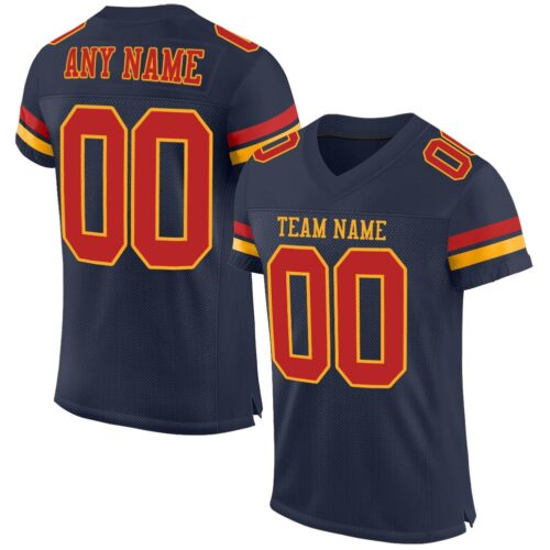 navy_0084 Custom Navy Scarlet-Gold Mesh Authentic Football Jersey