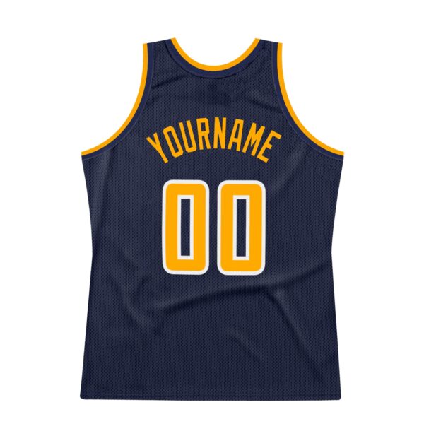 Custom Navy Gold-White Authentic Throwback Basketball Jersey