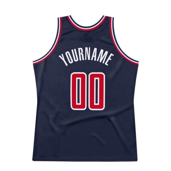 Custom Navy Red-White Authentic Throwback Basketball Jersey