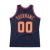 Custom Navy Old Gold-Red Authentic Throwback Basketball Jersey