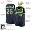 Custom Navy White Pinstripe Neon Green-White Authentic Basketball Jersey