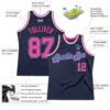 Custom Navy Pink-Light Blue Authentic Throwback Basketball Jersey