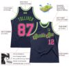Custom Navy Pink-Neon Green Authentic Throwback Basketball Jersey