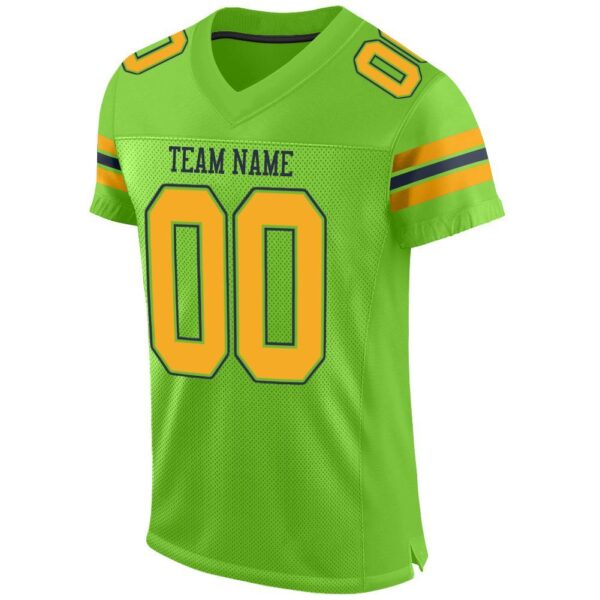 neon_green_0002-2 Custom Neon Green Gold-Navy Mesh Authentic Football Jersey